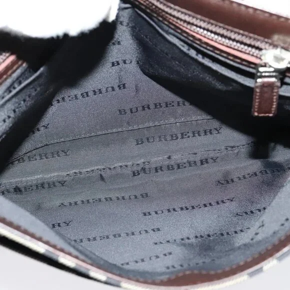 BURBERRY Nova Check Shoulder Bag Nylon Beige Silver Auth hk2950